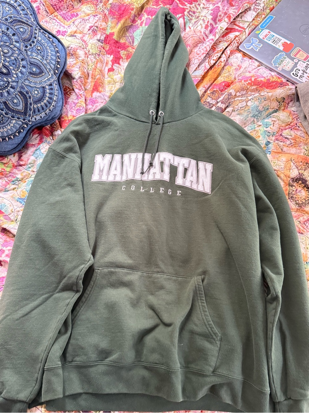 Champion Olive Green Fleece Hoodie with White Tag